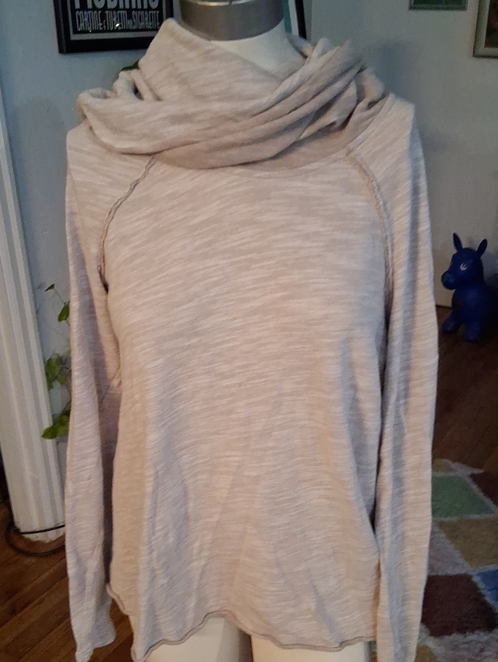 Free People Cream Cowl Neck Long Sleeve Sweater